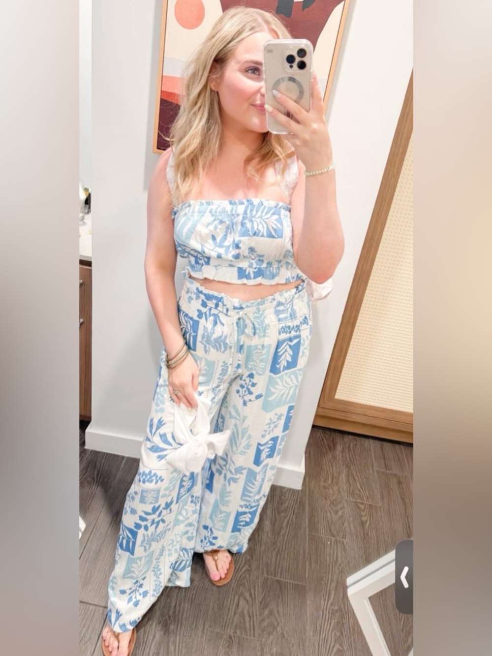 Endless Moon Smocked Crop Top & Wide-Leg Pant Set - Blue Floral